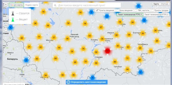 Sembra una mappa della posizione delle torri della televisione digitale