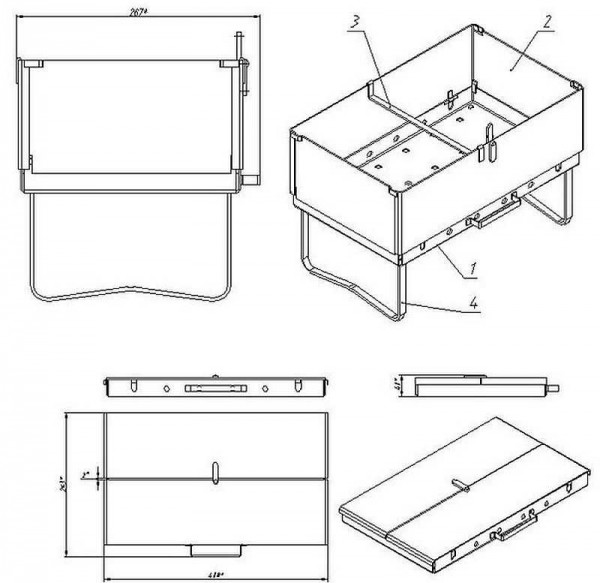 Dibujo de una maleta-brasero fabricada en metal (para ayudar a quienes quieran hacerlo usted mismo)