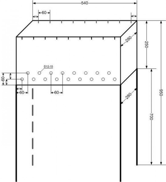 Disegno di un barbecue in ferro su gambe alte