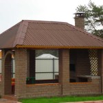 Gazebo rectangular con barbacoa bajo un mismo techo