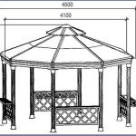 Schizzo di un gazebo metallico ottagonale con dimensioni