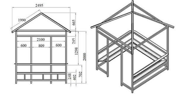 Gazebo rettangolare con tetto a padiglione (il tetto è sostituito da