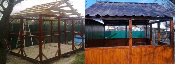 Etapas finales de construcción. Gazebo de bricolaje está listo