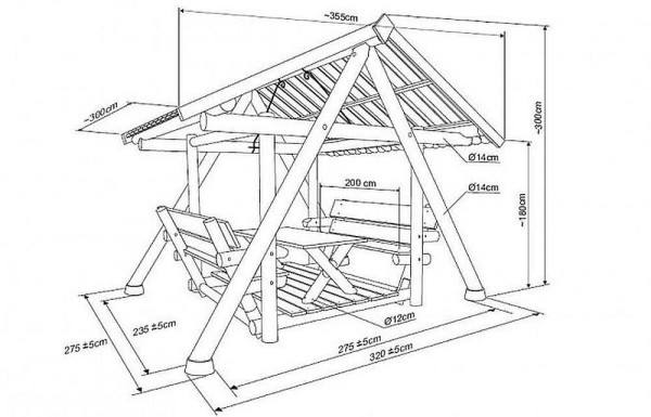 Secondo questo disegno, puoi costruire un gazebo altalena con le tue mani