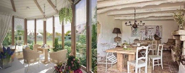 Il design della veranda in stile provenzale può essere diverso: molto primitivo e molto rustico