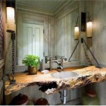 Questo bagno è in stile all'incrocio tra loft ed eco