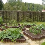 Las camas decorativas están cercadas con una cerca de plástico para macizos de flores.