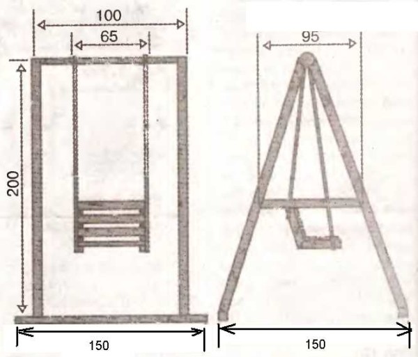 Približne dimenzije ljuljačke za djecu. Visina, naravno, može biti i manja