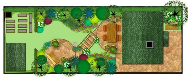 Parcela rectangular: plan de diseño de paisaje