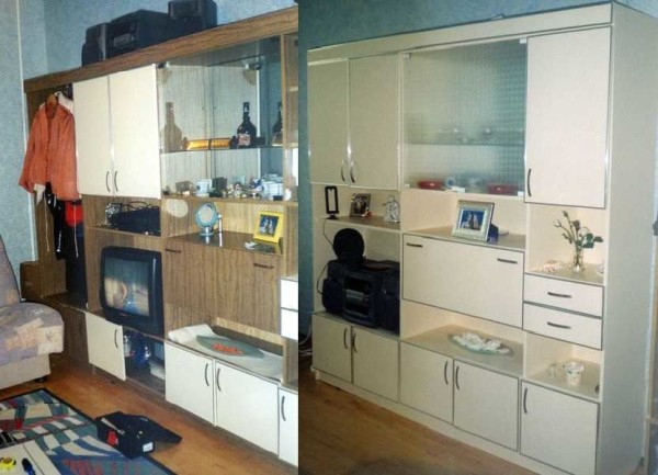 Renovación de una pared de muebles antiguos: antes y después