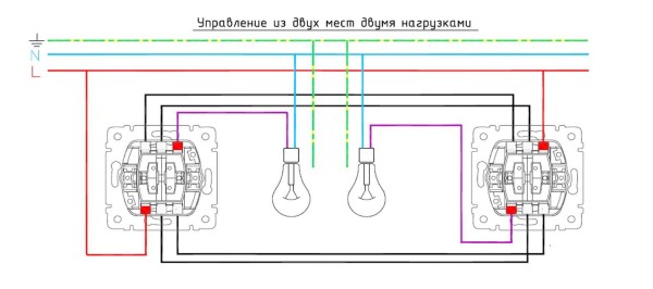 Il principio di collegamento di interruttori pass-through a due tasti