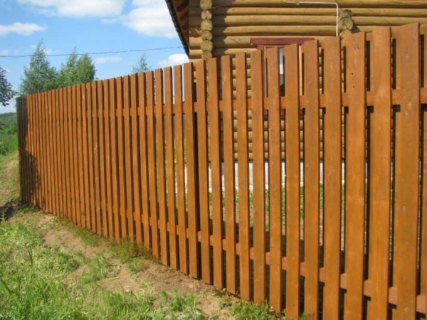 Una simple valla hecha de tablas impregnadas con un antiséptico tonificante parece sólida