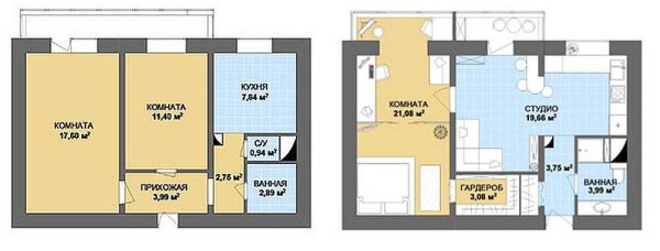 Opción de reparación para un apartamento de dos habitaciones: combinación de sala de estar y cocina