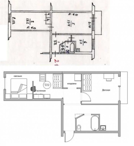 Uno de los apartamentos de dos habitaciones más desagradables: el tranvía se puede transformar fácilmente, convirtiéndose en una vivienda con un diseño separado y un trastero o vestidor