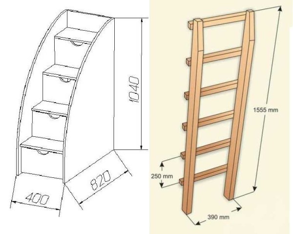 Dibujo de escaleras para literas