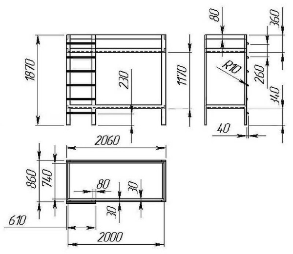 Letto a castello disegno con dimensioni