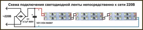 Diagrama de conexión para tira de LED sin fuente de alimentación