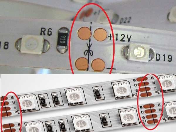 Taglia le linee sulle strisce LED