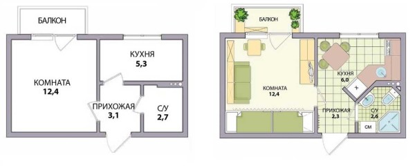 Disposición de Jruschov: 1 habitación