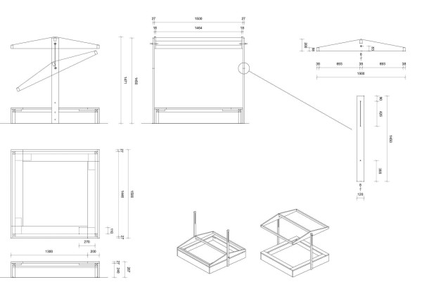 Dibujo de caja de arena con dosel