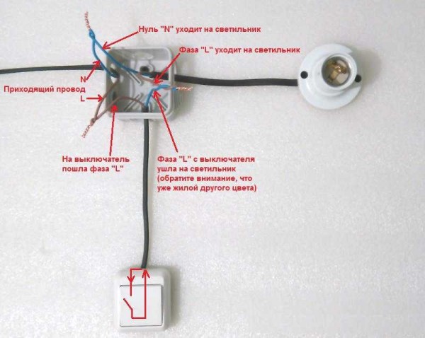 Conexión de un interruptor de un botón en una caja de conexiones