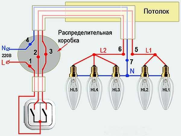 Schema elettrico per un interruttore a due pulsanti