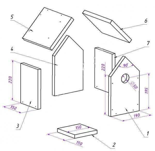 Fuglehus med trekantet tak: layout etter detaljer