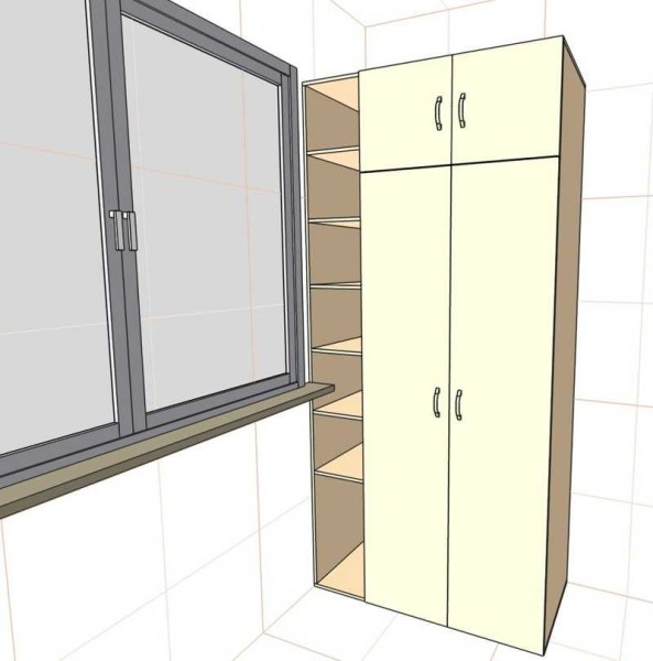 Un'altra opzione con scaffali aperti e due file di porte a battente