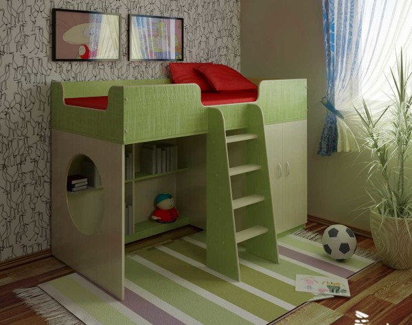 Cama alta con zona de juegos para niño