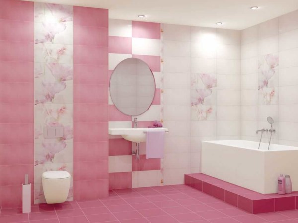 Para gente romántica: baño rosa con decoración floral