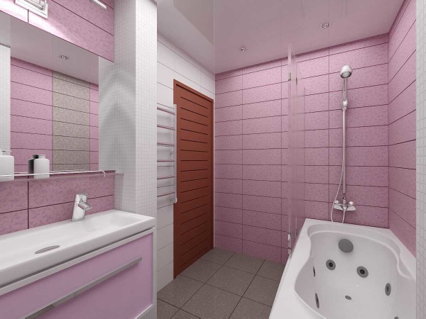 Azulejos rosa mate en el baño - otra vista