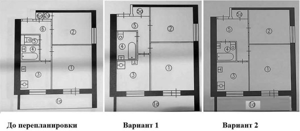 Opción de reurbanización para un apartamento de 2 habitaciones con un cambio en el área del baño o pasillo