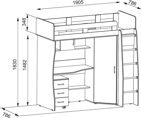 Blueprint: hemseng for en tenåring med garderobe og arbeidsplass