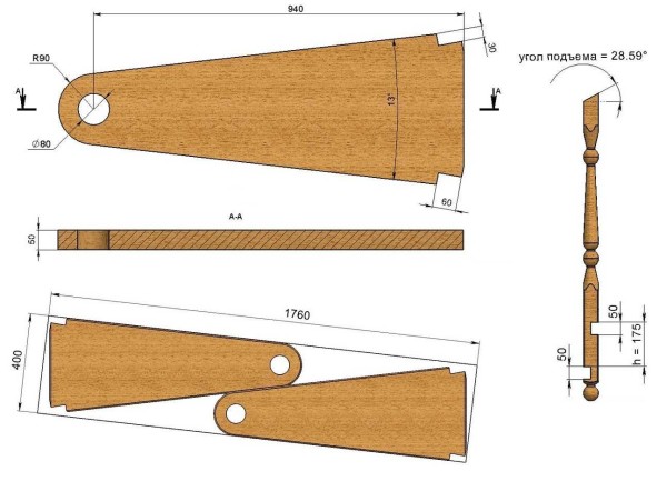 Dibujo de elementos de una escalera de caracol con dimensiones