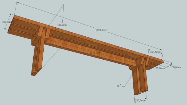 Dibujo de banco con dimensiones