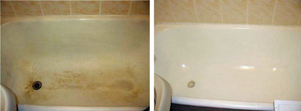 Este es un baño antes y después de la restauración con acrílico a granel.