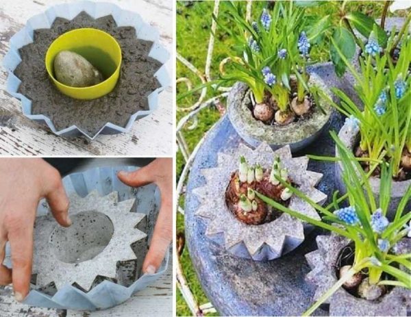 Vasi da fiori in cemento dalle forme di plastica