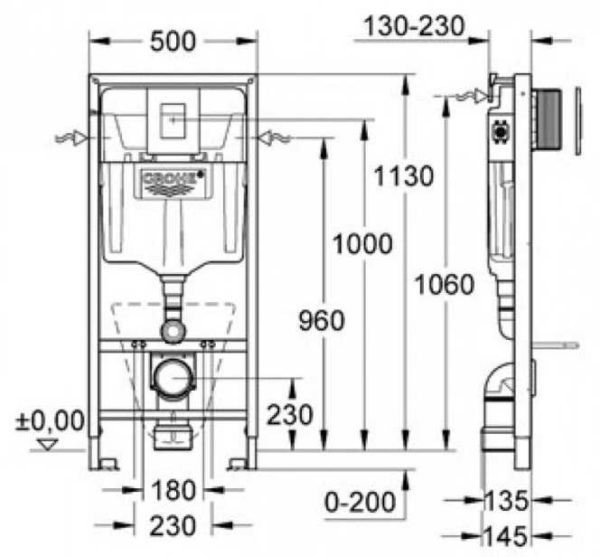 Dimensiones de instalación Grohe Rapid Sl