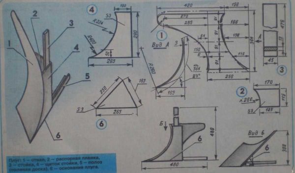 Dibujo de arado con dimensiones