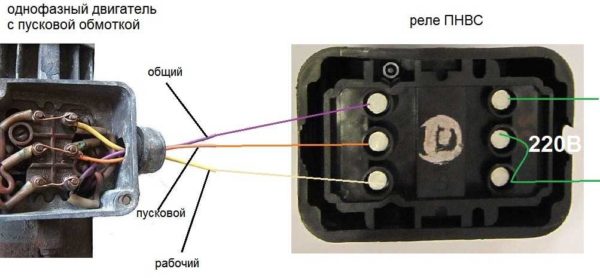 Collegamento di un motore monofase con un avvolgimento di avviamento tramite il pulsante PNVS