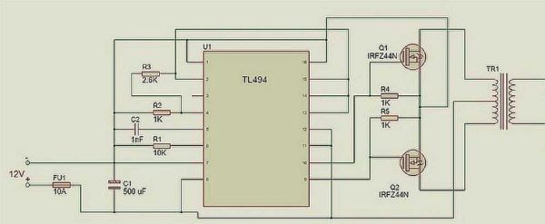 Convertitore di tensione 12 220 V: circuito convertitore basato su un controller PWM