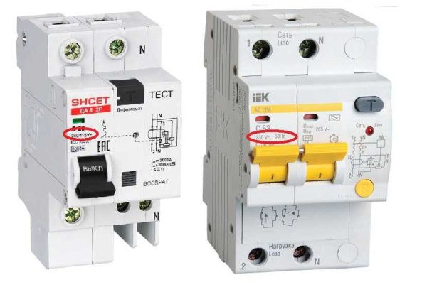 Voltaje y frecuencia para los que está diseñado el interruptor diferencial