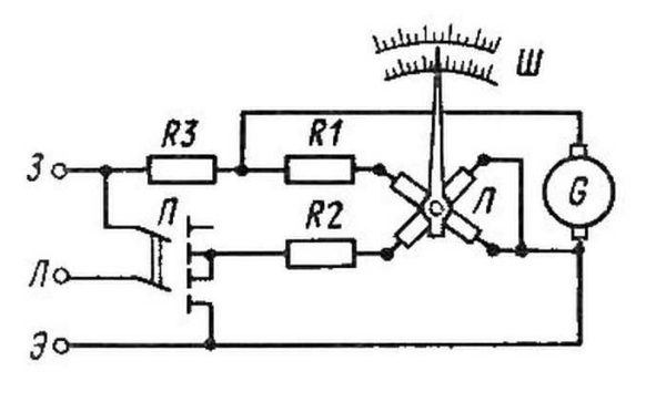 Omtrentlig diagram over en mag-ohm meter