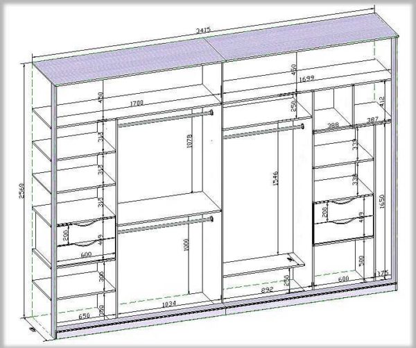 Riempire l'armadio con dimensioni approssimative