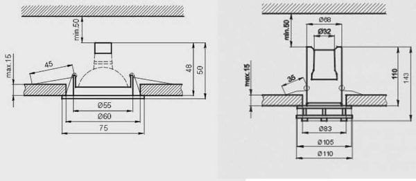 U prvom je slučaju dovoljno spustiti strop za 10 cm, u drugom - za 16 cm