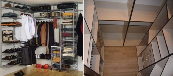 Garderobe i skapet: wire kasser og hyller eller stykker sponplater