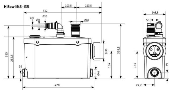 Dimensiones de un modelo de bomba de baño Willo