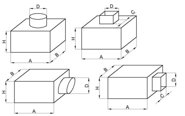 Tipos de adaptadores para difusores de techo de ventilación.