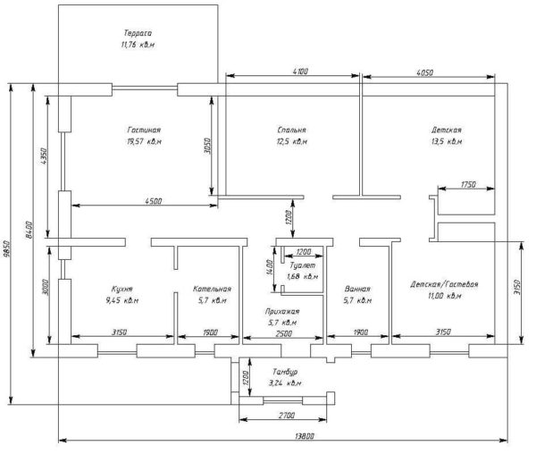 Proyecto de una casa de una planta con tres dormitorios y terraza