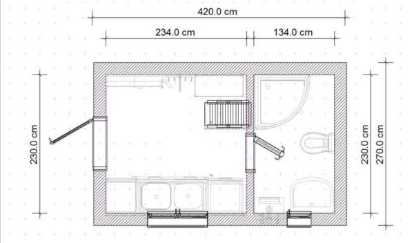 La dimensione minima di un cambio di casa con doccia e servizi igienici è di 4 *, 5 m